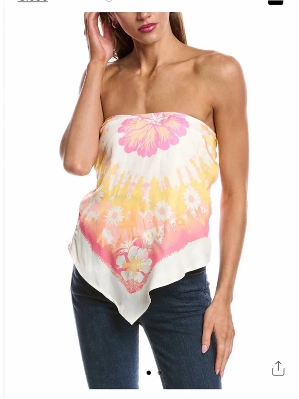 New Free People Better Than Top Strapless Floral Bandana in Pink, Yellow & Cream